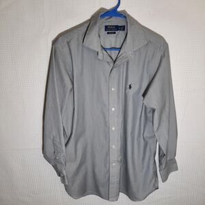 Polo Ralph Lauren 16.5 32/33 Shirt Gray Stripe LS Easy Care Cotton Dress